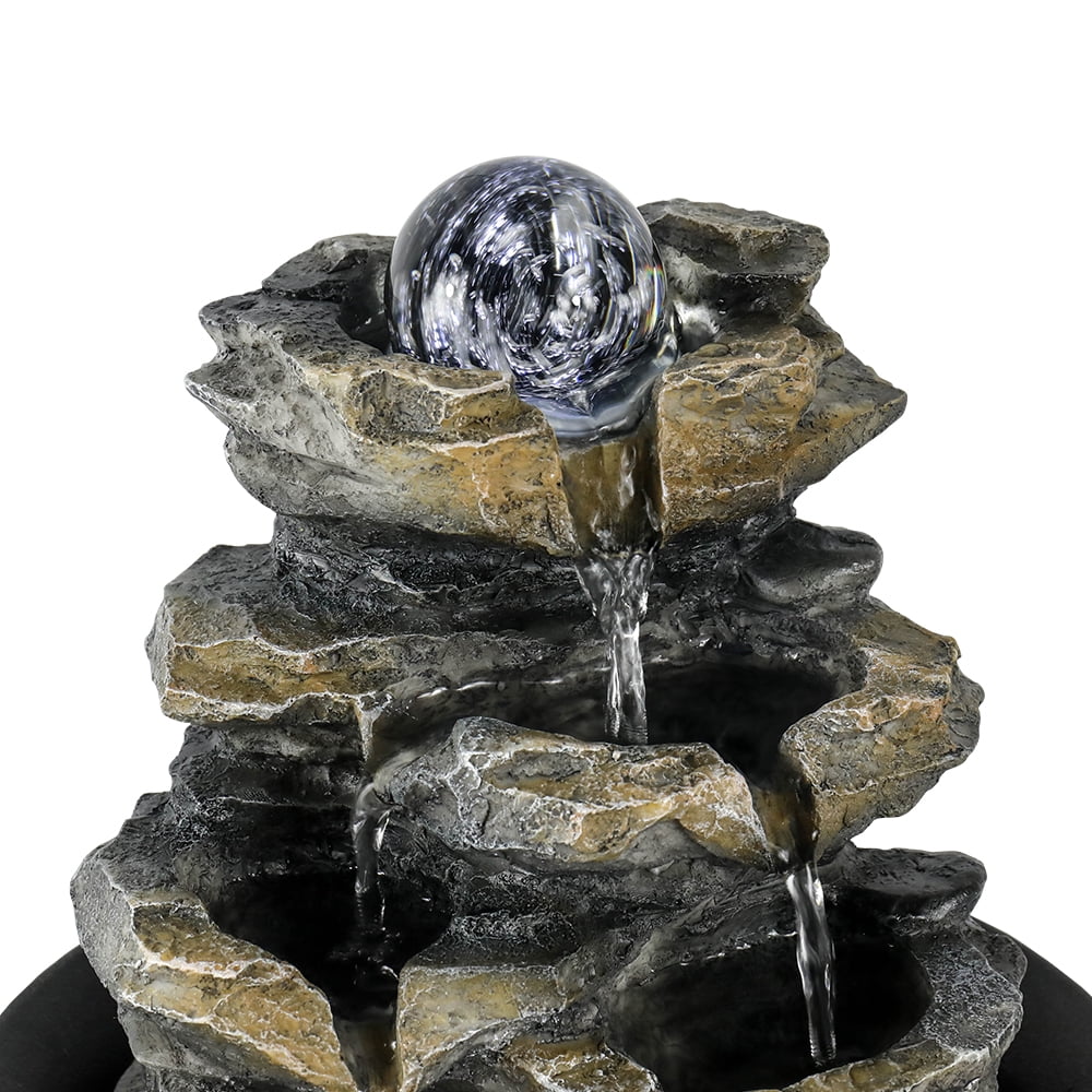 8.3-inch High 4-Tier Cascading Rock Falls Tabletop Water Fountain with  Lights for Home and Office Decor