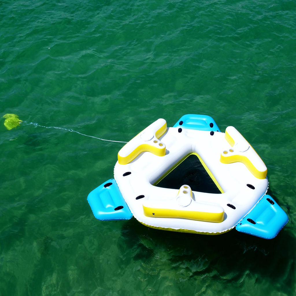 IFI6P Inflatable Floating Island Lounge Raft with Cup Holders and Coolers - 6 Person