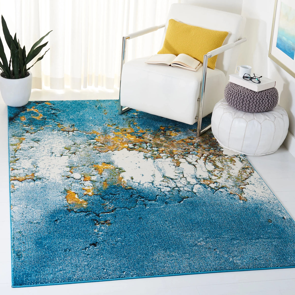 Glacier Nazca Abstract Area Rug, 2'7" x 5', Blue/Gold