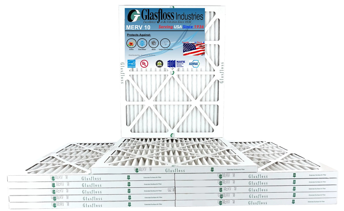 Glasfloss 20x23x1 -  10 -Qty:12 - Furnace Air Filter - Made in  (Actual Size: 19.5 x 22.5x7/8 inch)