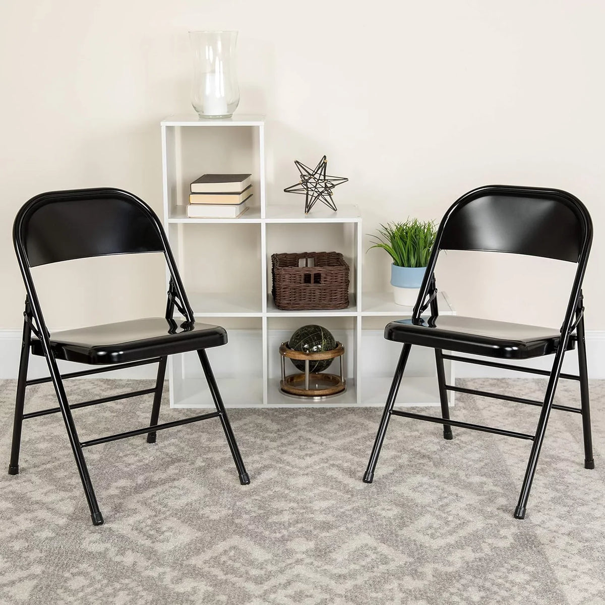 Series Triple Braced & Double Hinged Black Metal Folding Chair