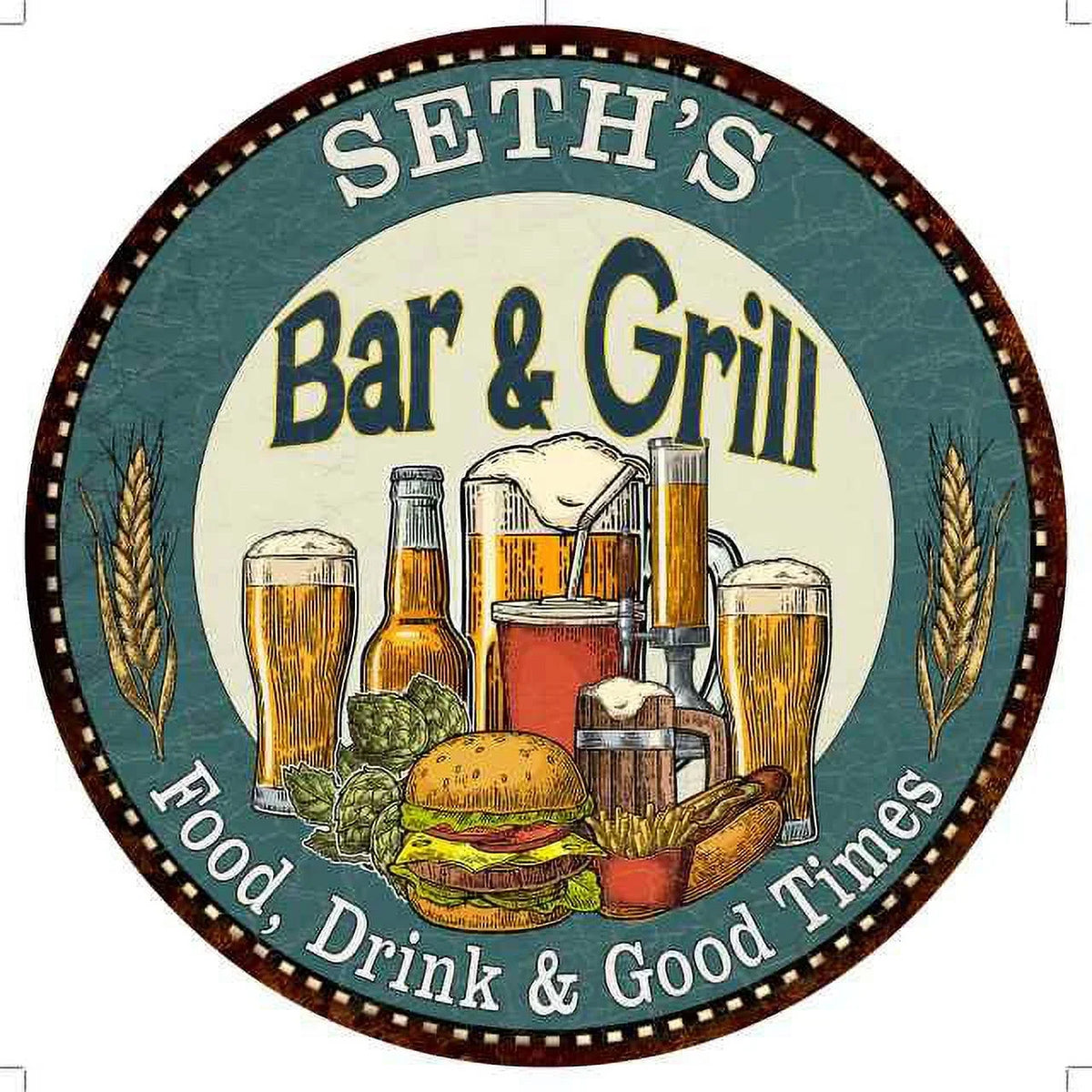 'S Bar and Grill 12" Round Metal Sign Kitchen Wall Decor 200120023112