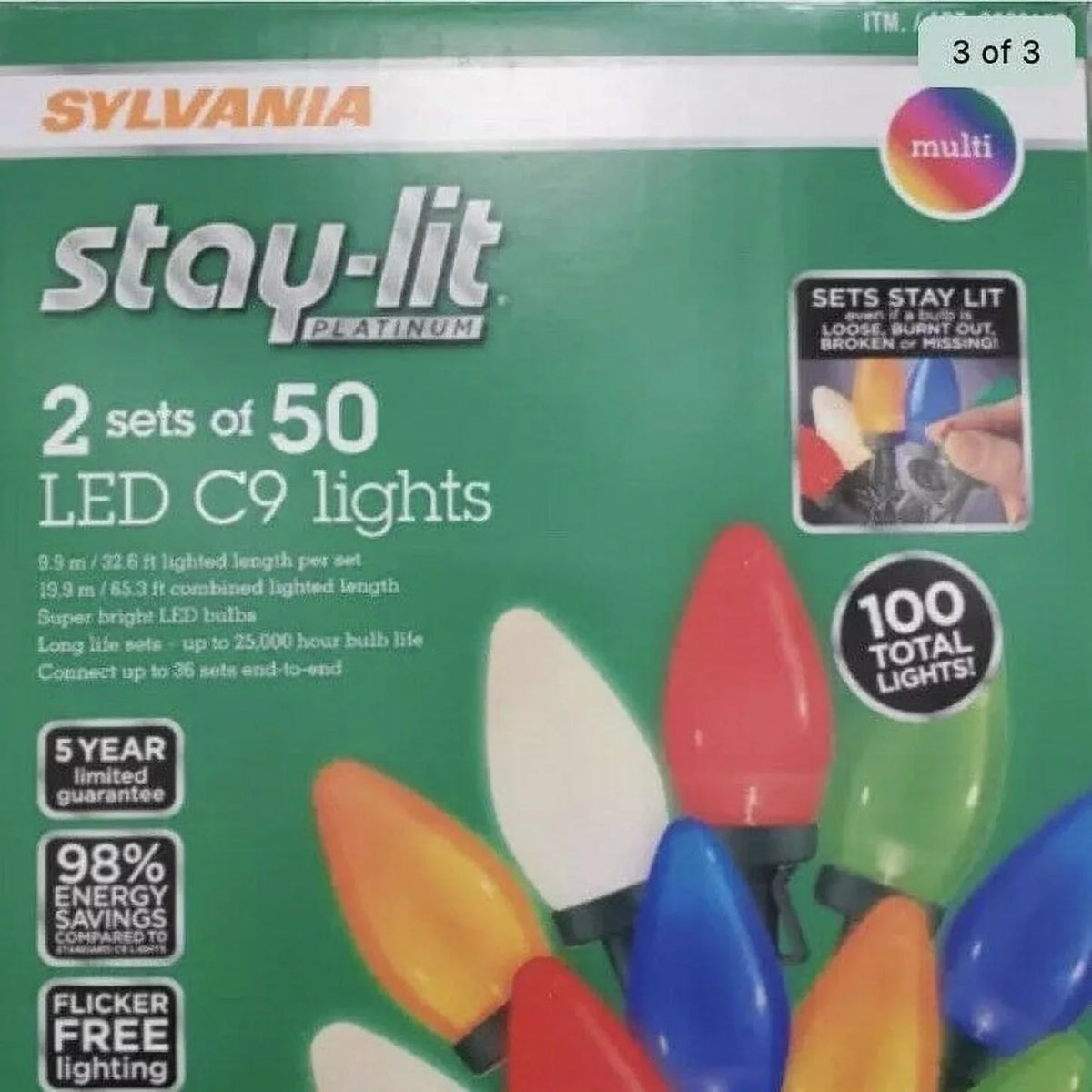 Sylvania Stay-lit C9  Light Set, 50 Count (Pack of 2)