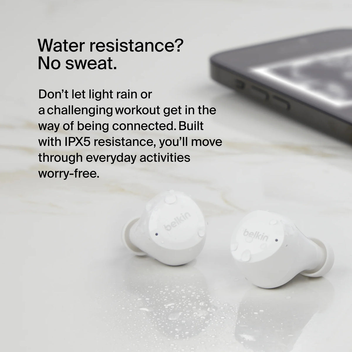 Belkin SoundForm™ Bolt, True Wireless Earbuds, Wireless Charging, IPX5 Sweat and Water Resistant, -C, Up to 28 Hours of Battery Life, iPhone, Galaxy, Pixel and More - White