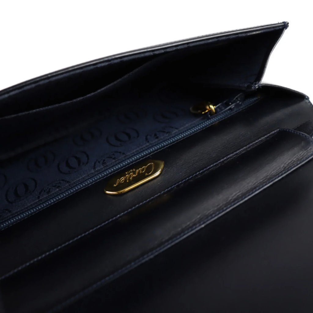 Pre-Owned  Cartier sapphire line shoulder bag calf leather dark navy 2WAY clutch (Good)