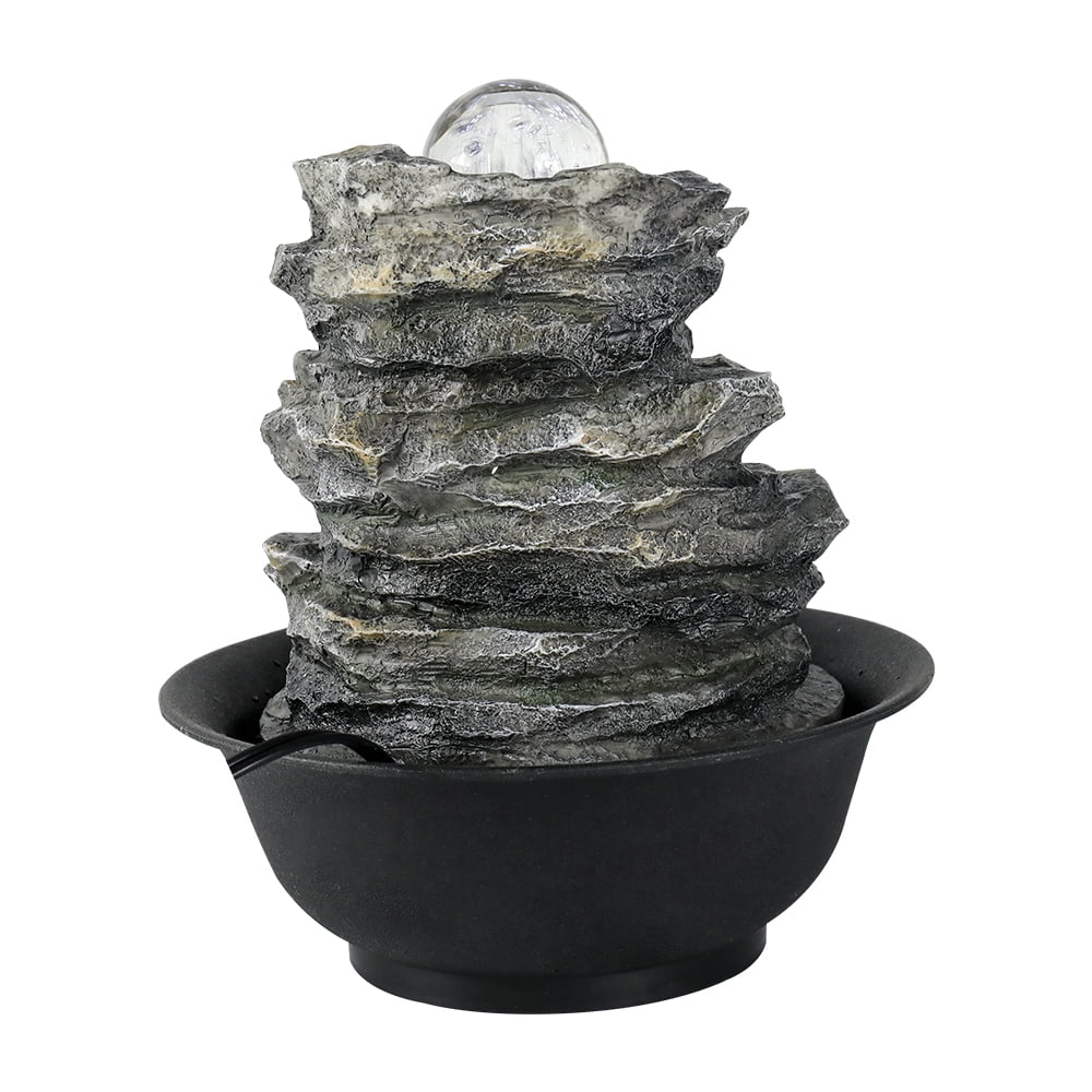 8.3-inch High 4-Tier Cascading Rock Falls Tabletop Water Fountain with  Lights for Home and Office Decor