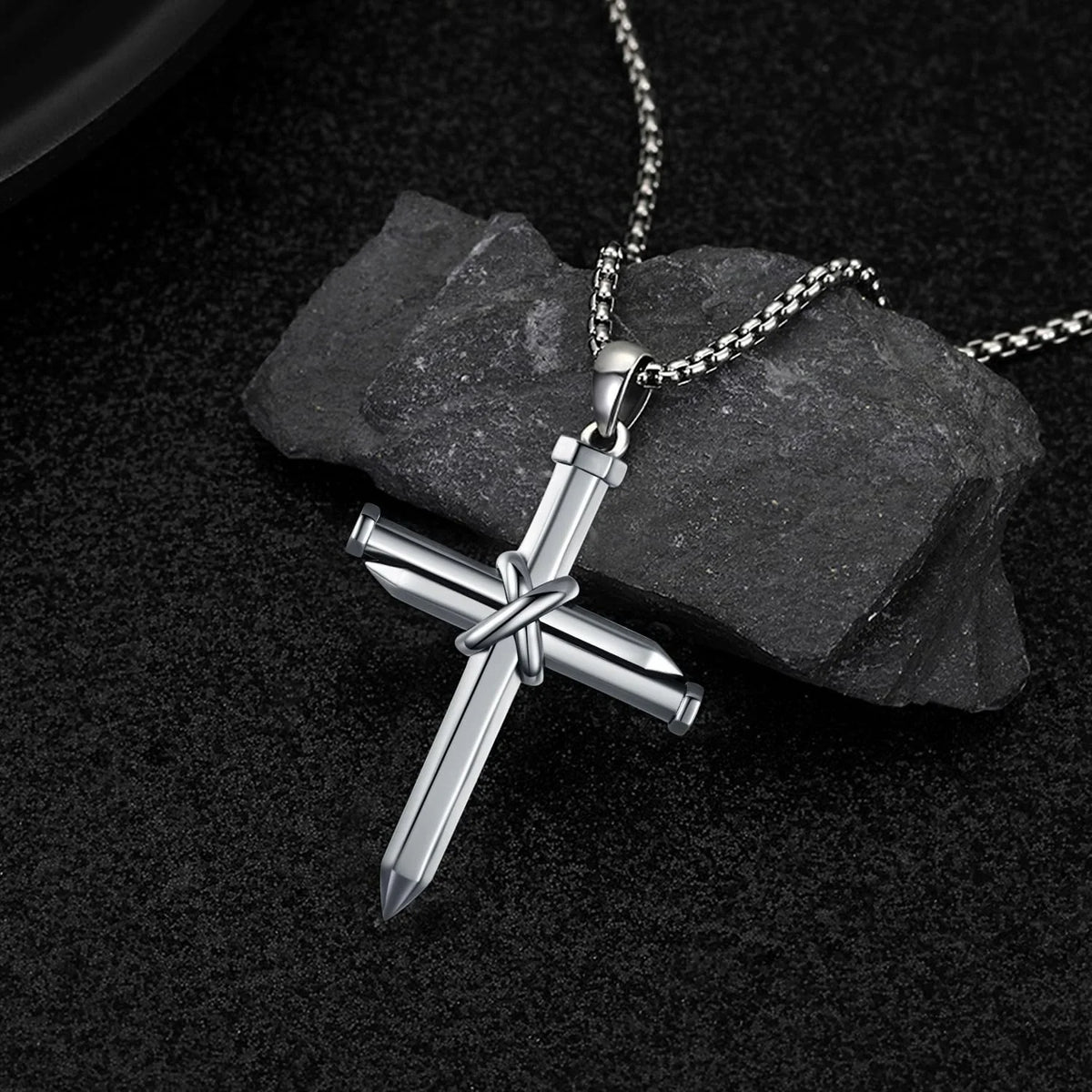 Midir&Etain Cross Necklace for Men Boys 925 Sterling Silver Nail Cross Pendant Necklace Solid Cross Charm Christian Jewelry Religious Graduation Gifts