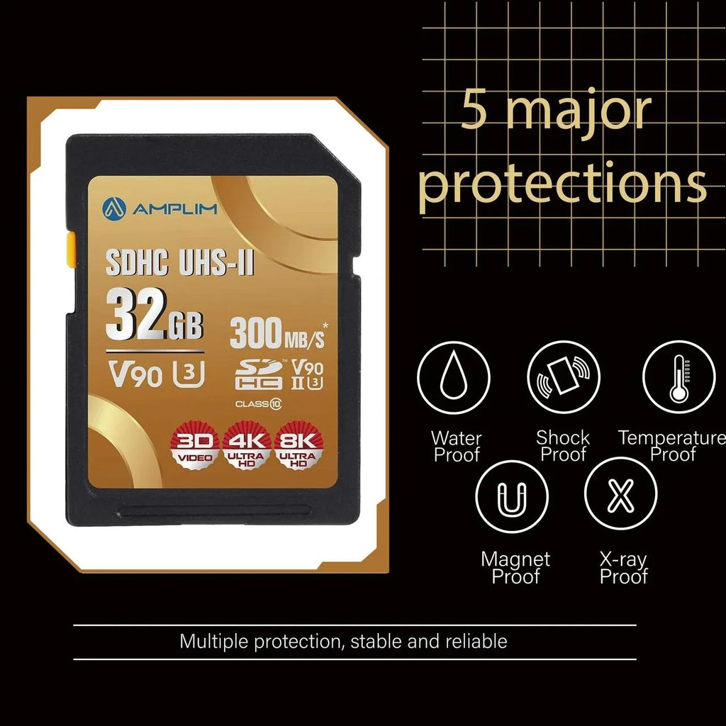 Amplim Extreme High Speed 32GB - V90   Card for 4K 8K  Video Camera Camcorder