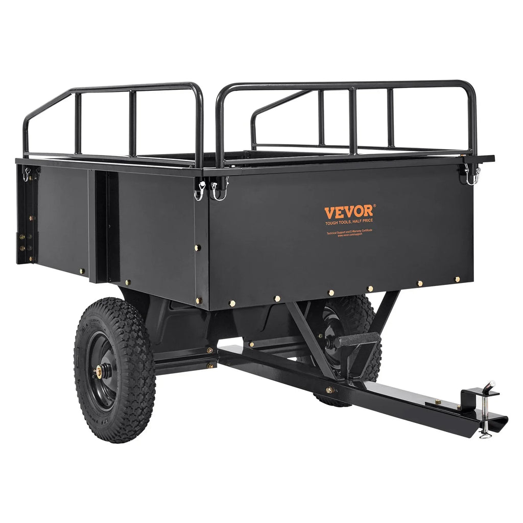 Heavy Duty  Trailer, 750lb Steel Dump Cart with 15 Cubic Feet Capacity, Garden Utility Trailer for Riding Lawn Mower Tractor