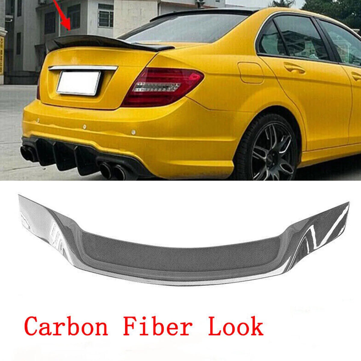 S for 08-14 Mercedes Benz W204 C250 C300 C63 Rear Trunk Spoiler Wing Carbon Fiber Style