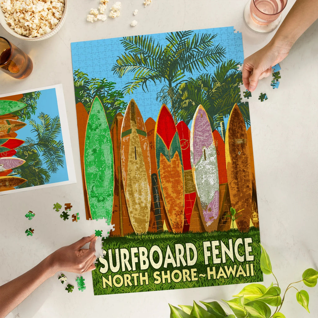 Lantern Press 1000 Piece Jigsaw Puzzle, North Shore, Hawaii, Surfboard Fence