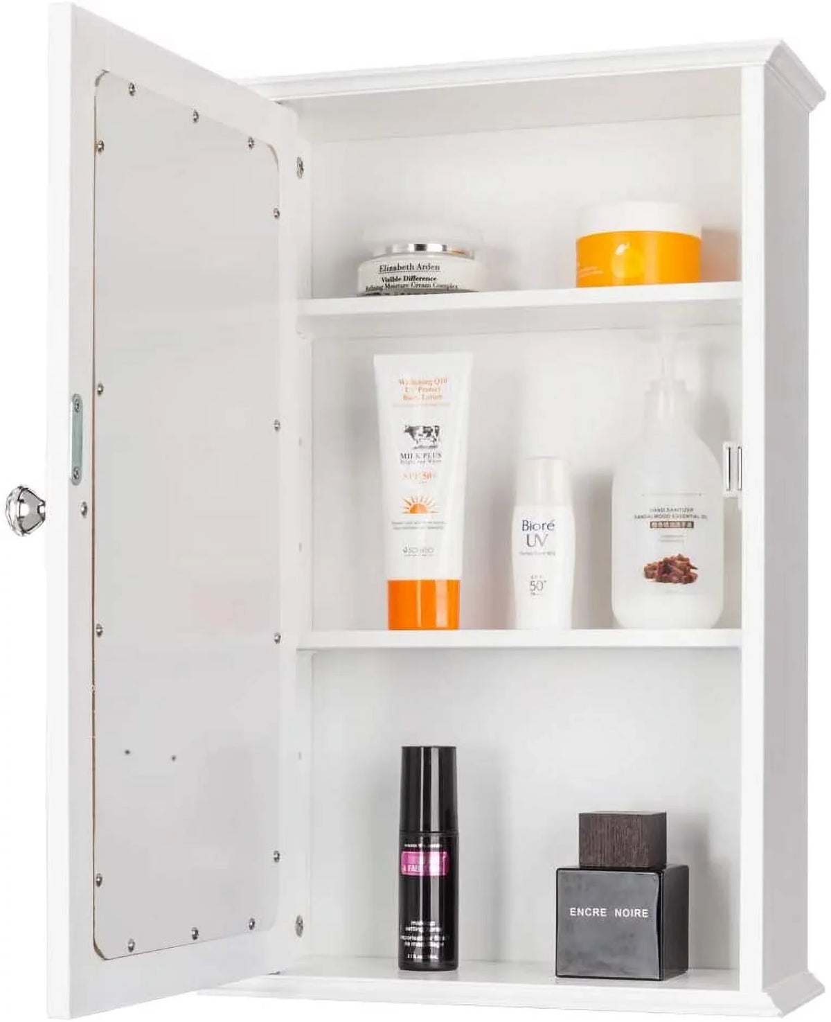 Bathroom Cabinet Wall Mount Mirrored Medicine Cabinet Storage Organizer with Single Door and 2 Adjustable Shelves White