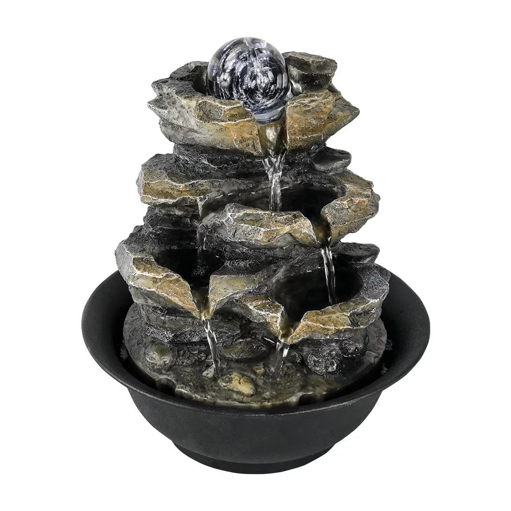 8.3-inch High 4-Tier Cascading Rock Falls Tabletop Water Fountain with  Lights for Home and Office Decor