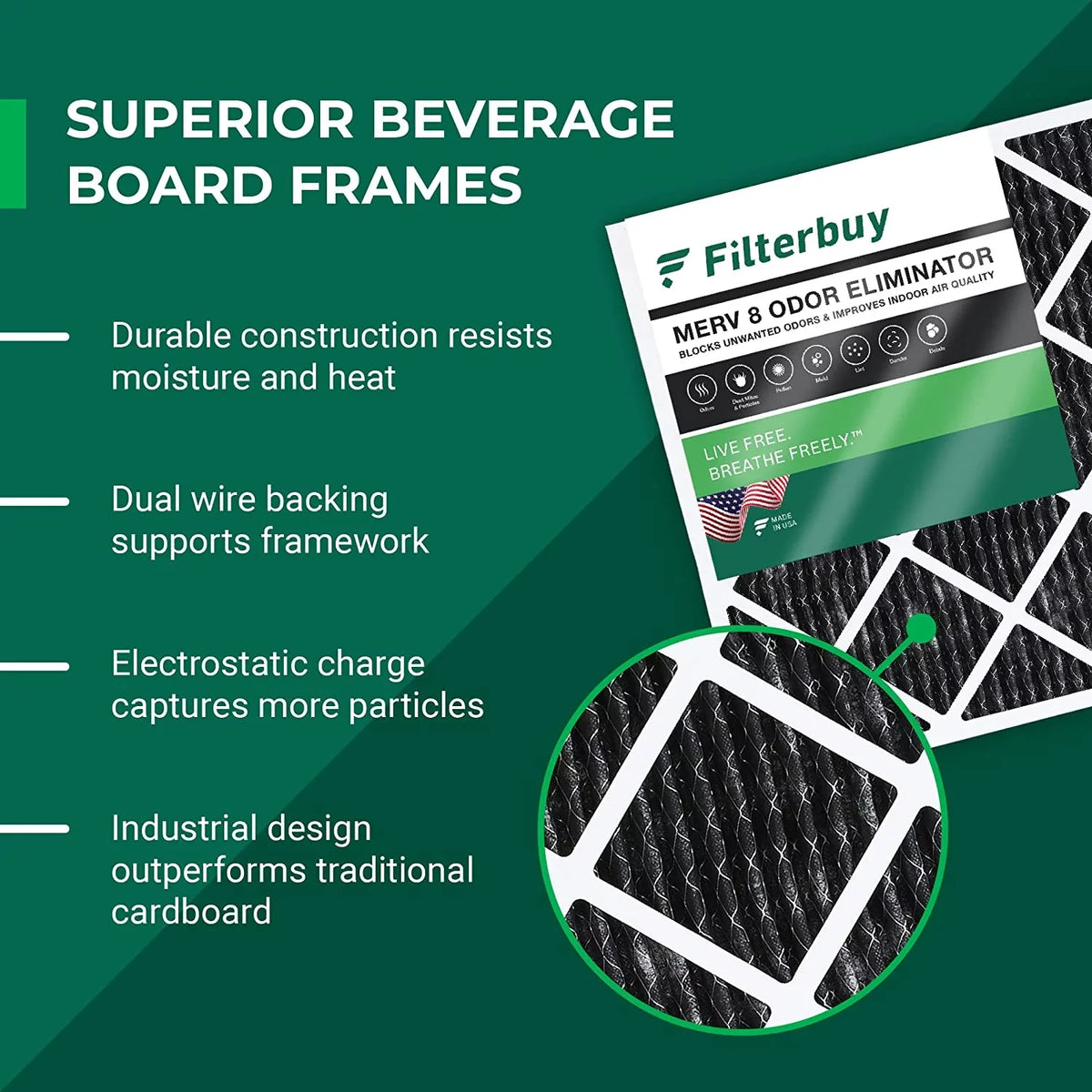 Filterbuy 16x24x1  8 Odor Eliminator Pleated   Furnace Air Filters with Activated Carbon (6-Pack)