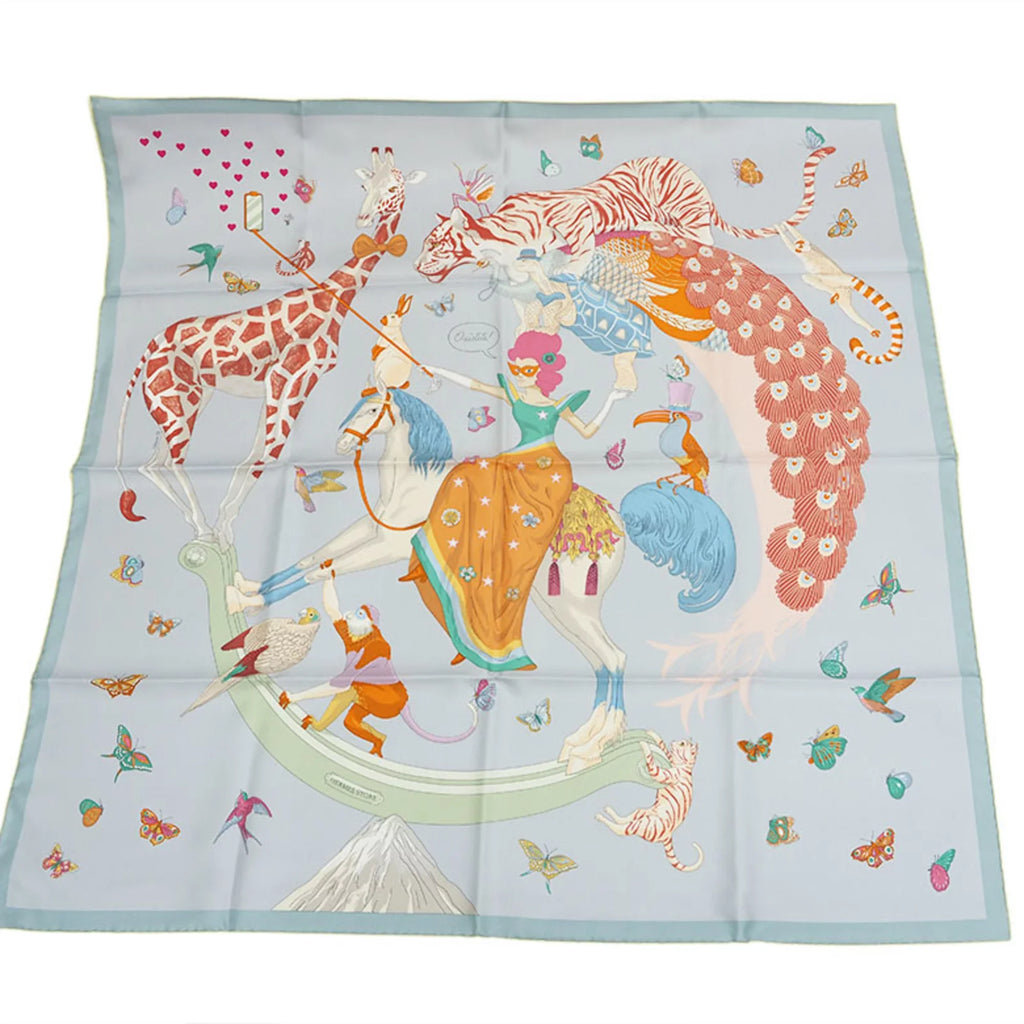 Pre-Owned Hermes  Carre 90 Story Blue Glacier Pink Multicolor Scarf Muffler H003875S Women's Silk Men's  SCARF90 2022AW Purchased in July 2022 (Like New)