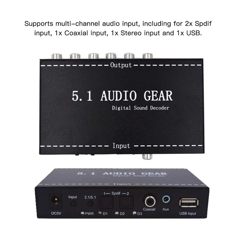Nebublu -A6L 5.1 Audio Gear Digital Sound Decoder, Dolby Digital -3 Converter, 3.5mm Audio Output, Home Theater Audio Gear Replacement