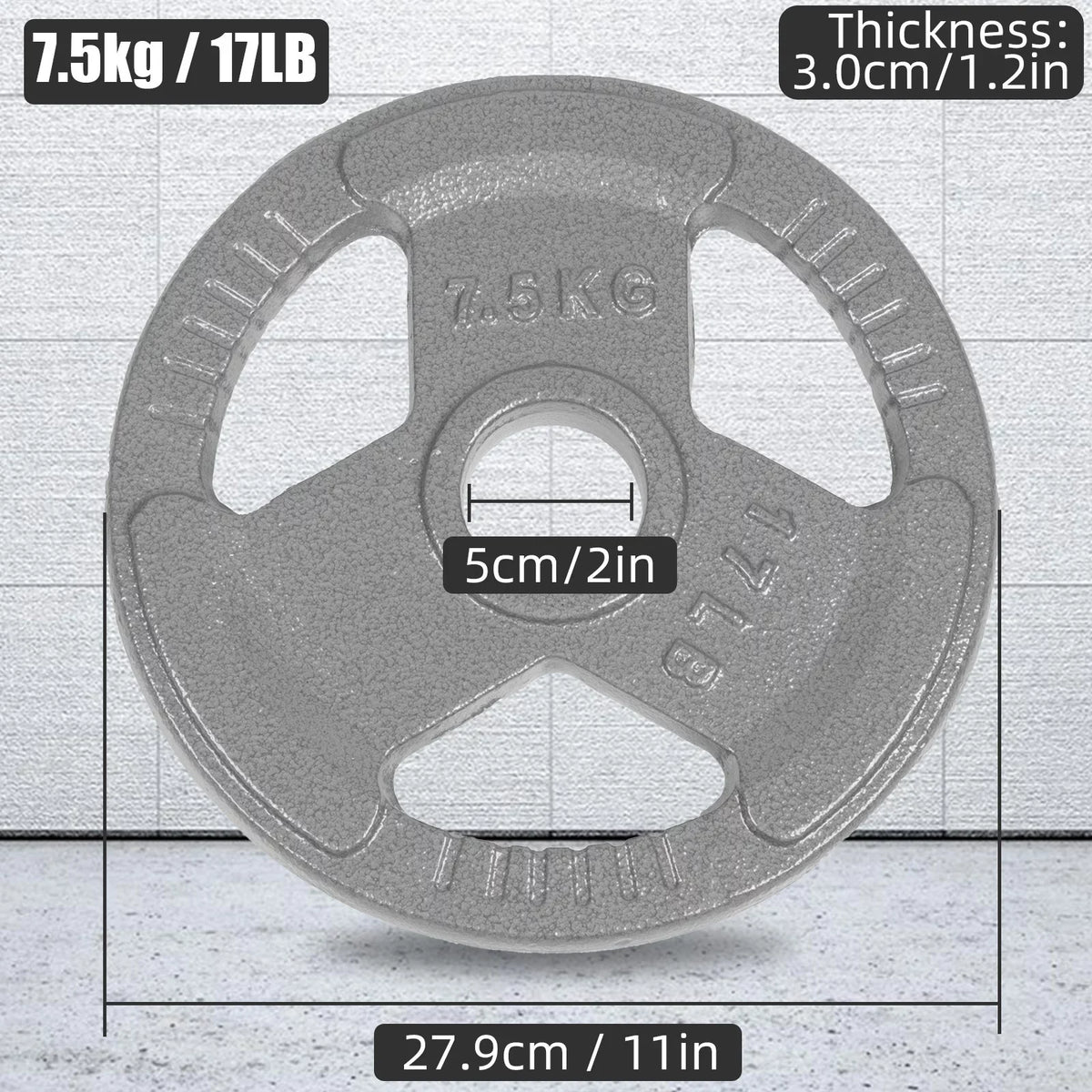 17LB Olympic Weight Plates, 2 Pack Cast Iron Plate for Strength Training and Weightlifting, Olympic or Standard