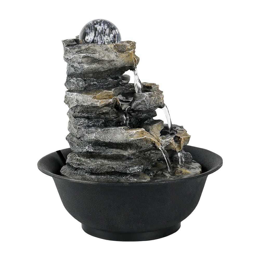8.3-inch High 4-Tier Cascading Rock Falls Tabletop Water Fountain with  Lights for Home and Office Decor