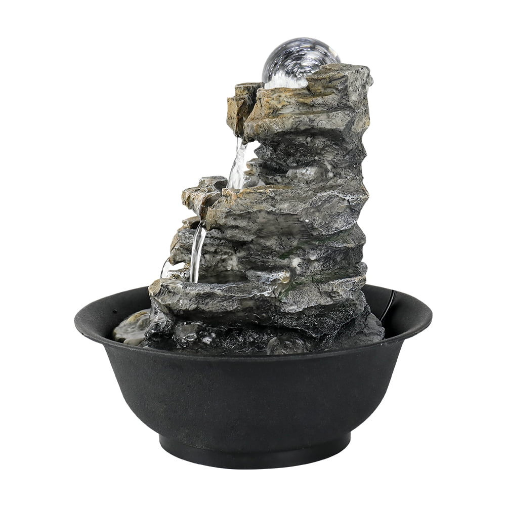 8.3-inch High 4-Tier Cascading Rock Falls Tabletop Water Fountain with  Lights for Home and Office Decor