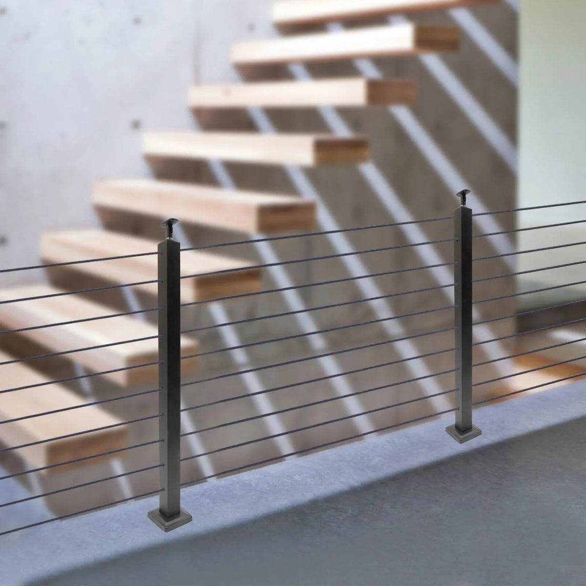 Cable Railing Post 36''x2''x2'' Stainless Steel Square Fence Post Level Two Sides Pre-Drilled for Wood Concrete Level Deck Cable Railing System