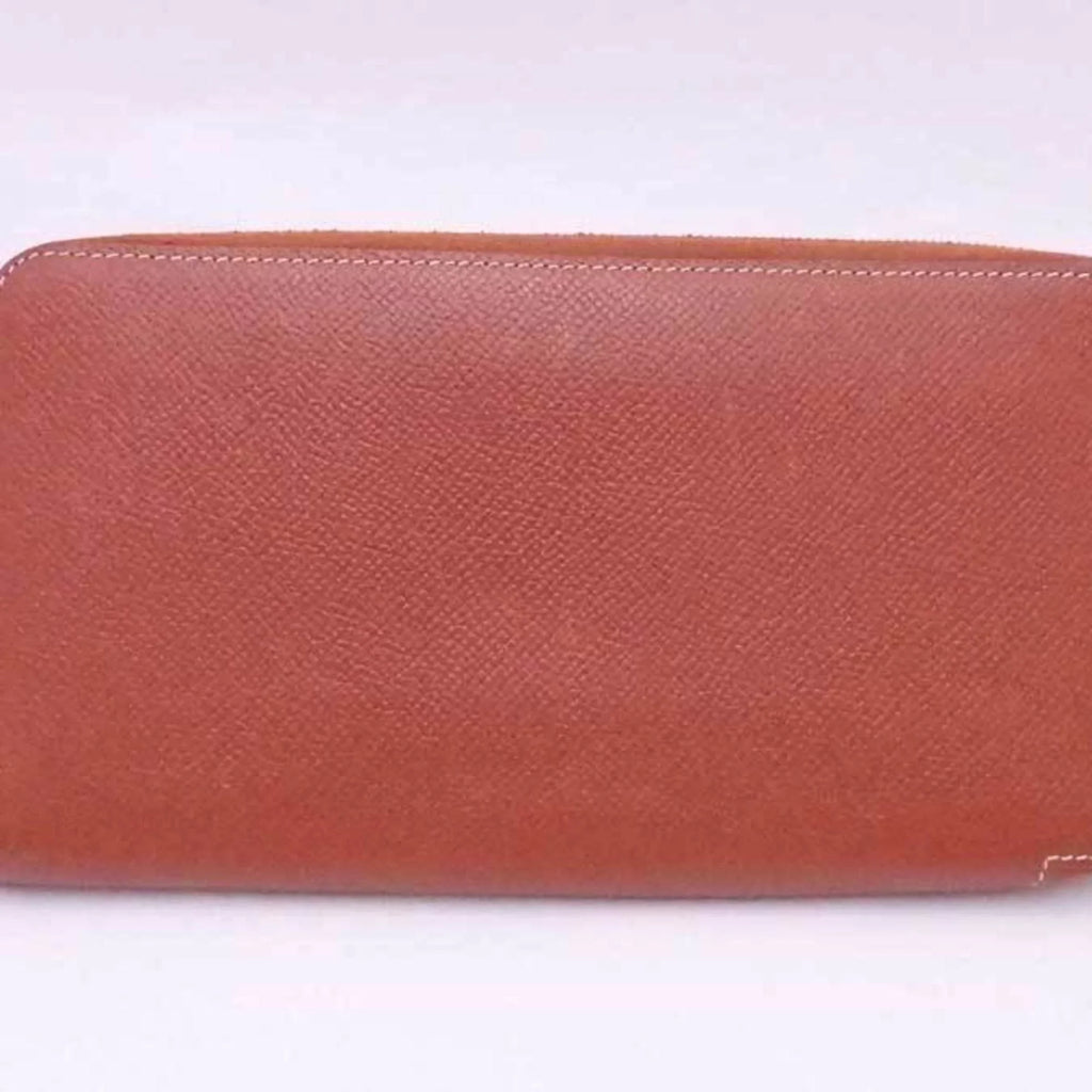 Pre-Owned Hermes  Round Zipper Long Wallet Azap Silk In Leather Brown x Orange Silver Women's (Good)